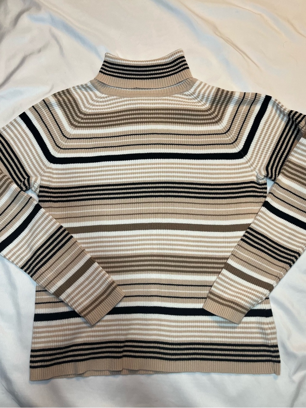 Vintage 90s St Johns Bay Turtleneck Sweater Womens Large Striped Ribbed Fall